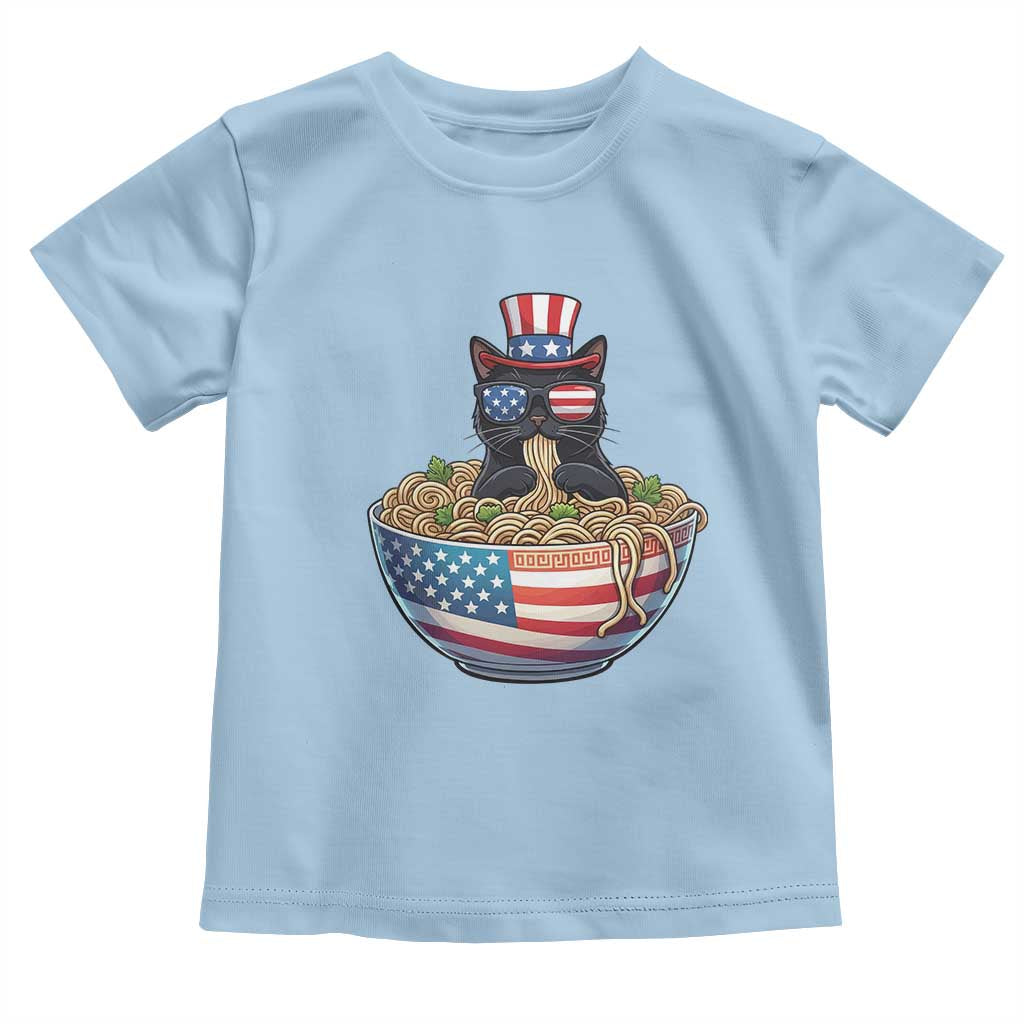 Funny Black Cats Eat Ramen Toddler T Shirt American Flag 4th Of July