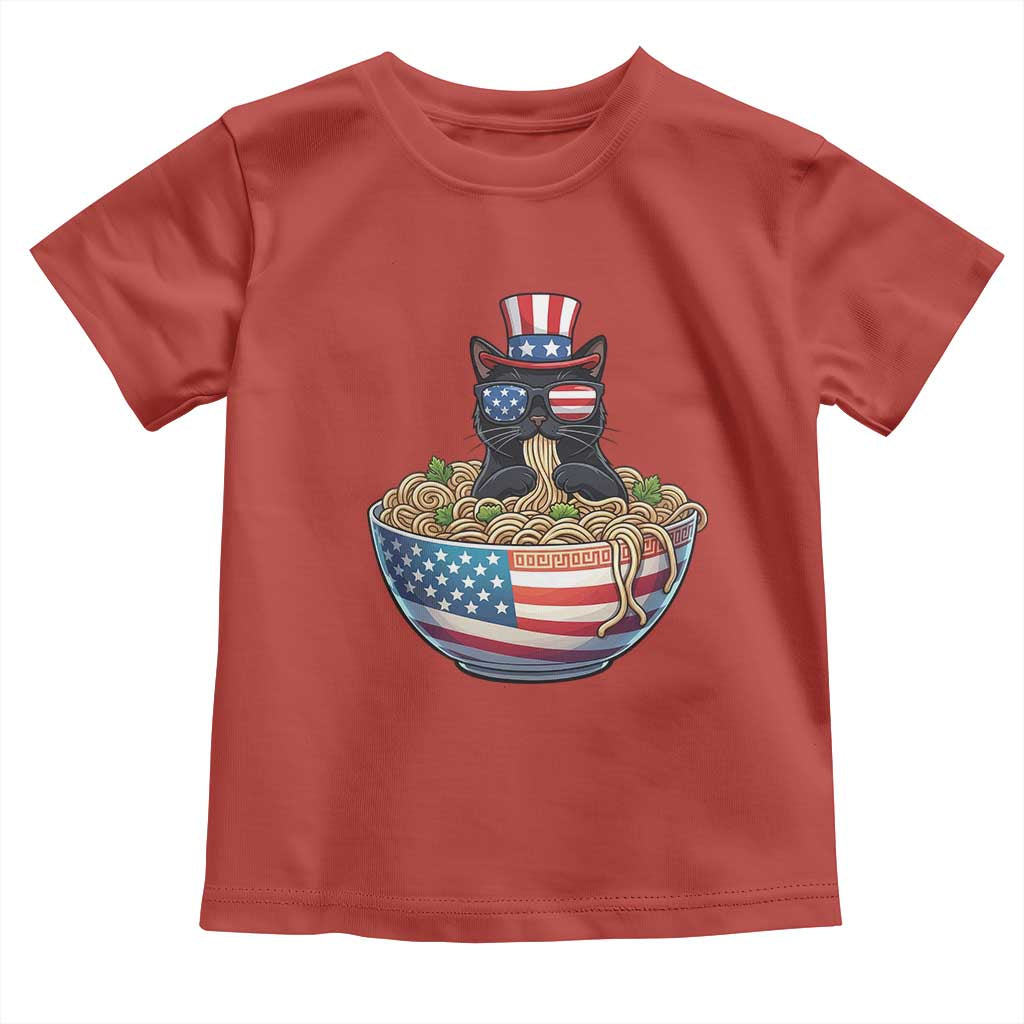 Funny Black Cats Eat Ramen Toddler T Shirt American Flag 4th Of July