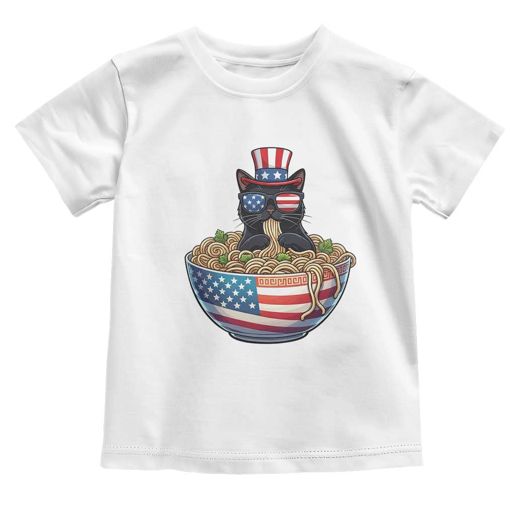 Funny Black Cats Eat Ramen Toddler T Shirt American Flag 4th Of July