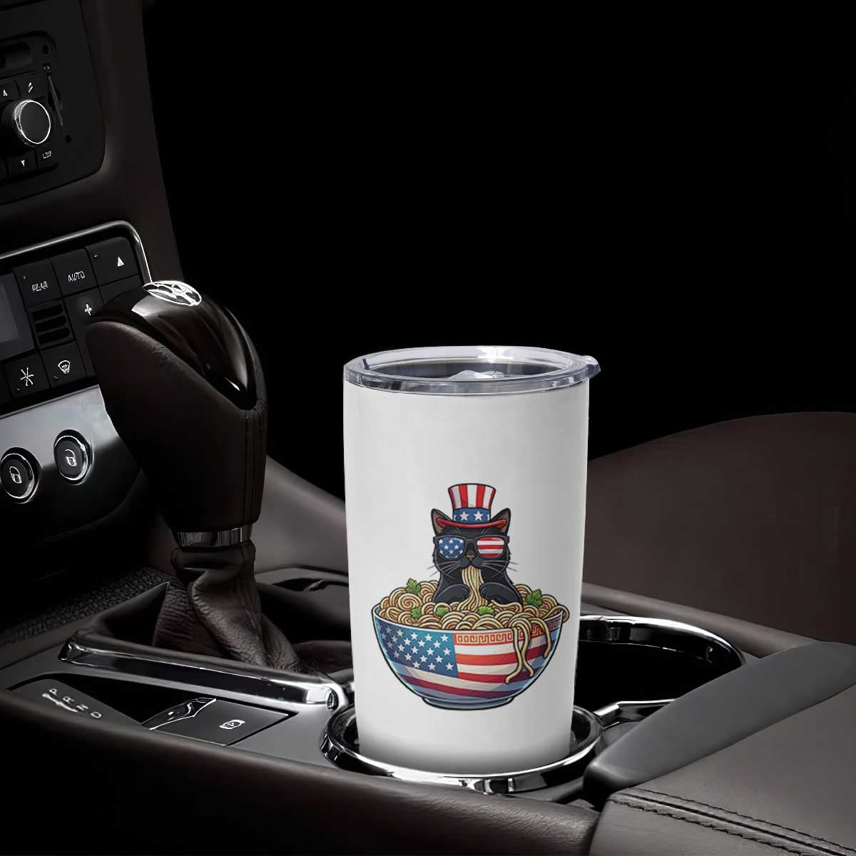 Funny Black Cats Eat Ramen Tumbler Cup American Flag 4th Of July