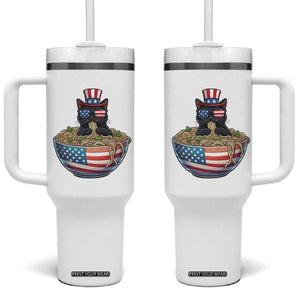 Funny Black Cats Eat Ramen Tumbler With Handle American Flag 4th Of July