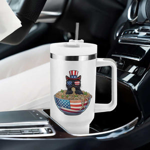Funny Black Cats Eat Ramen Tumbler With Handle American Flag 4th Of July