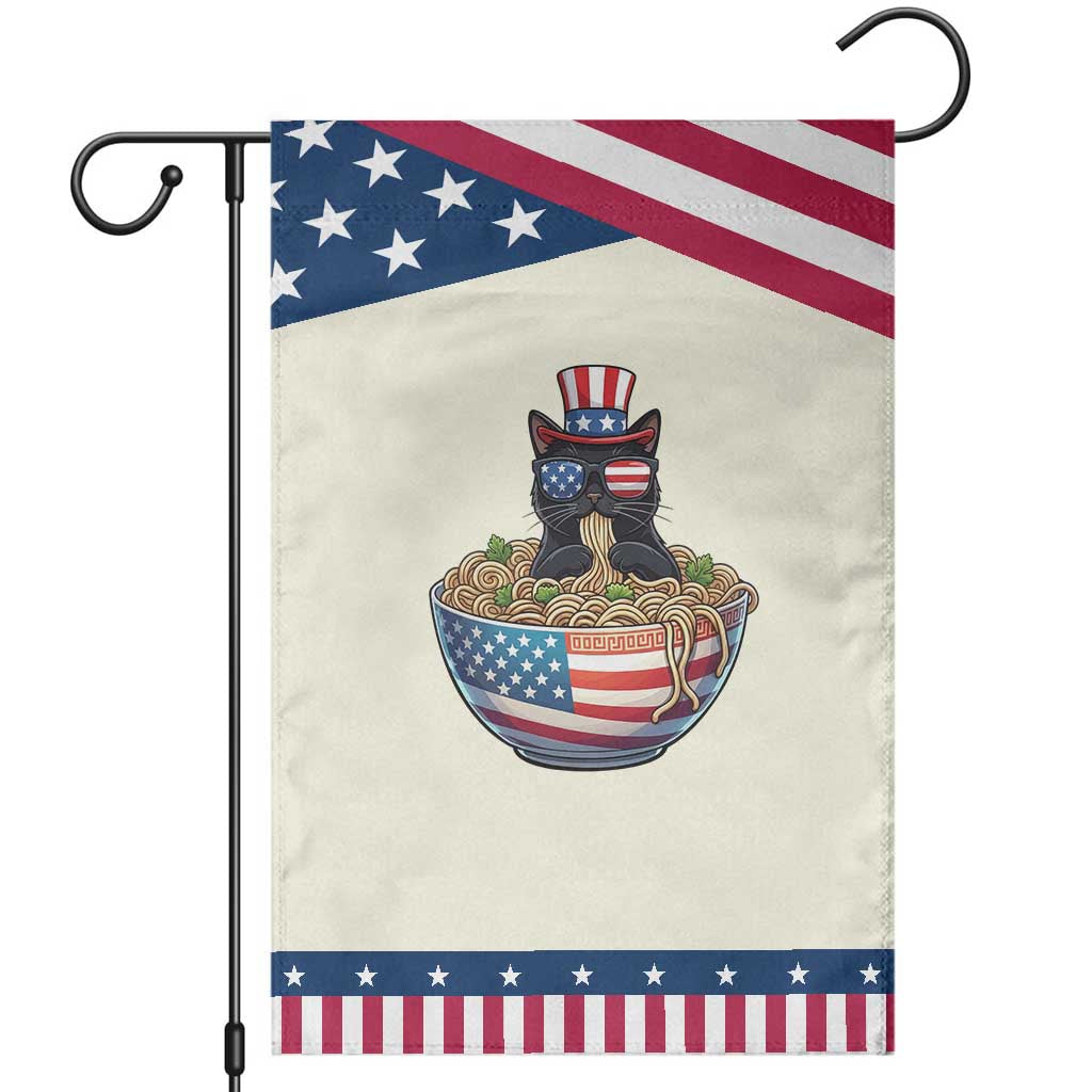 Funny Black Cats Eat Ramen Patriotic Garden Flag American Flag 4th Of July