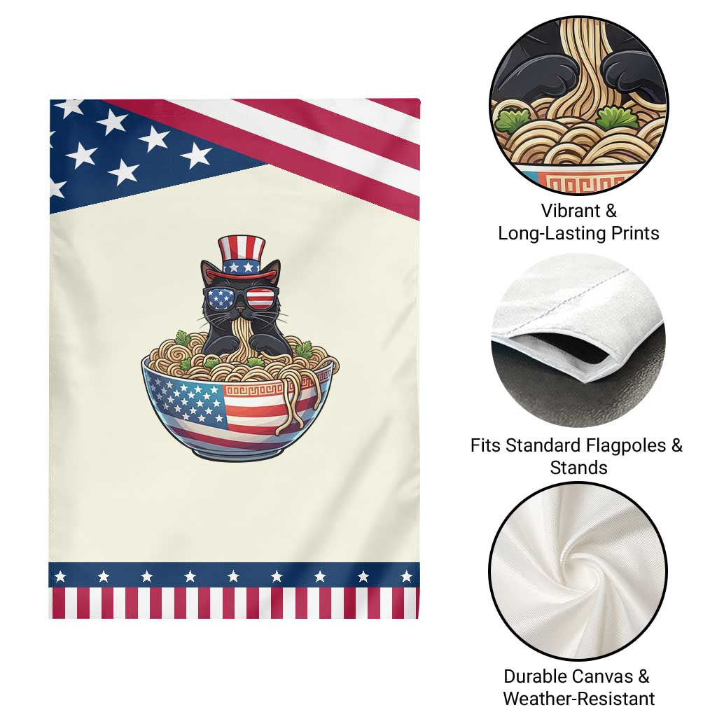 Funny Black Cats Eat Ramen Patriotic Garden Flag American Flag 4th Of July