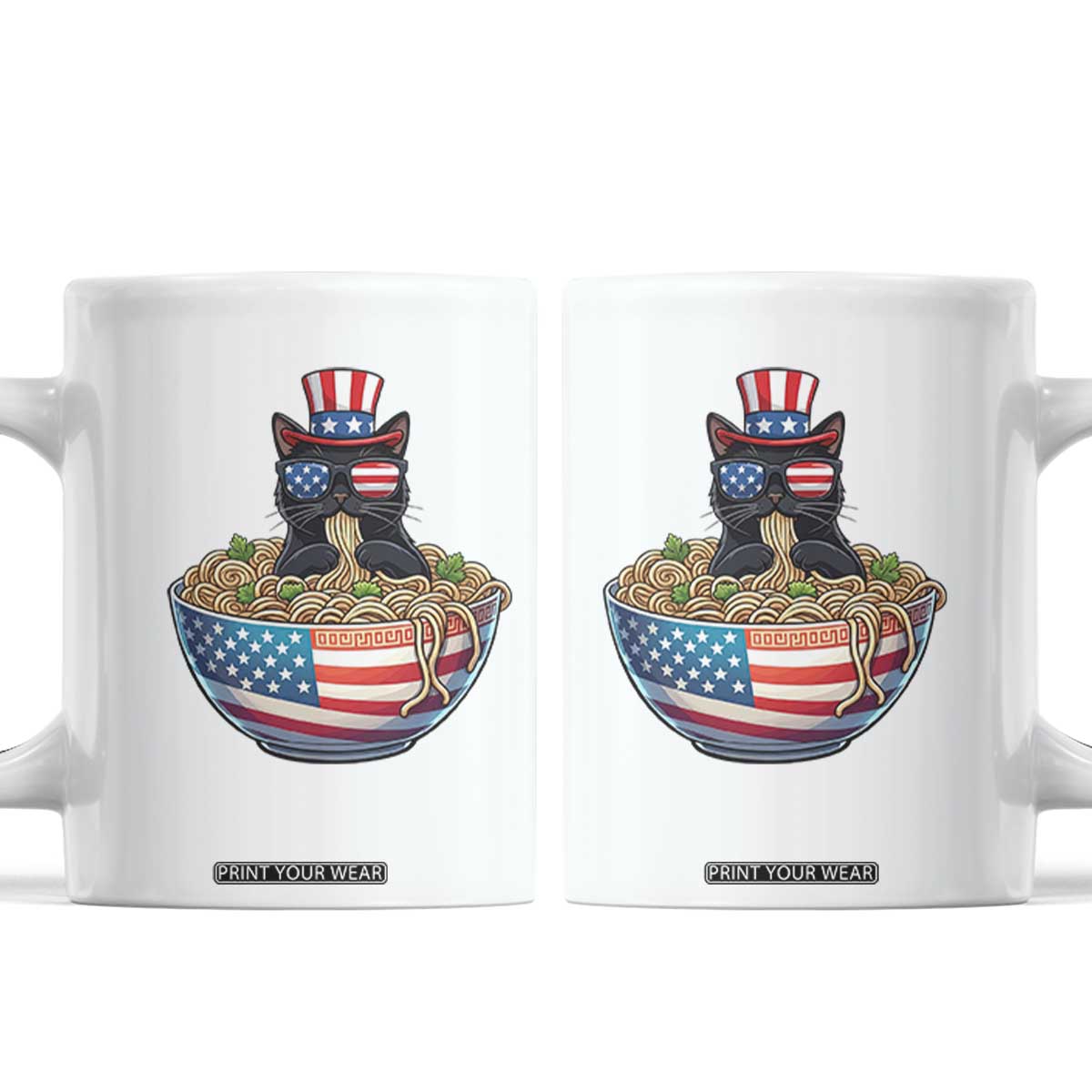 Funny Black Cats Eat Ramen Coffee Mug American Flag 4th Of July