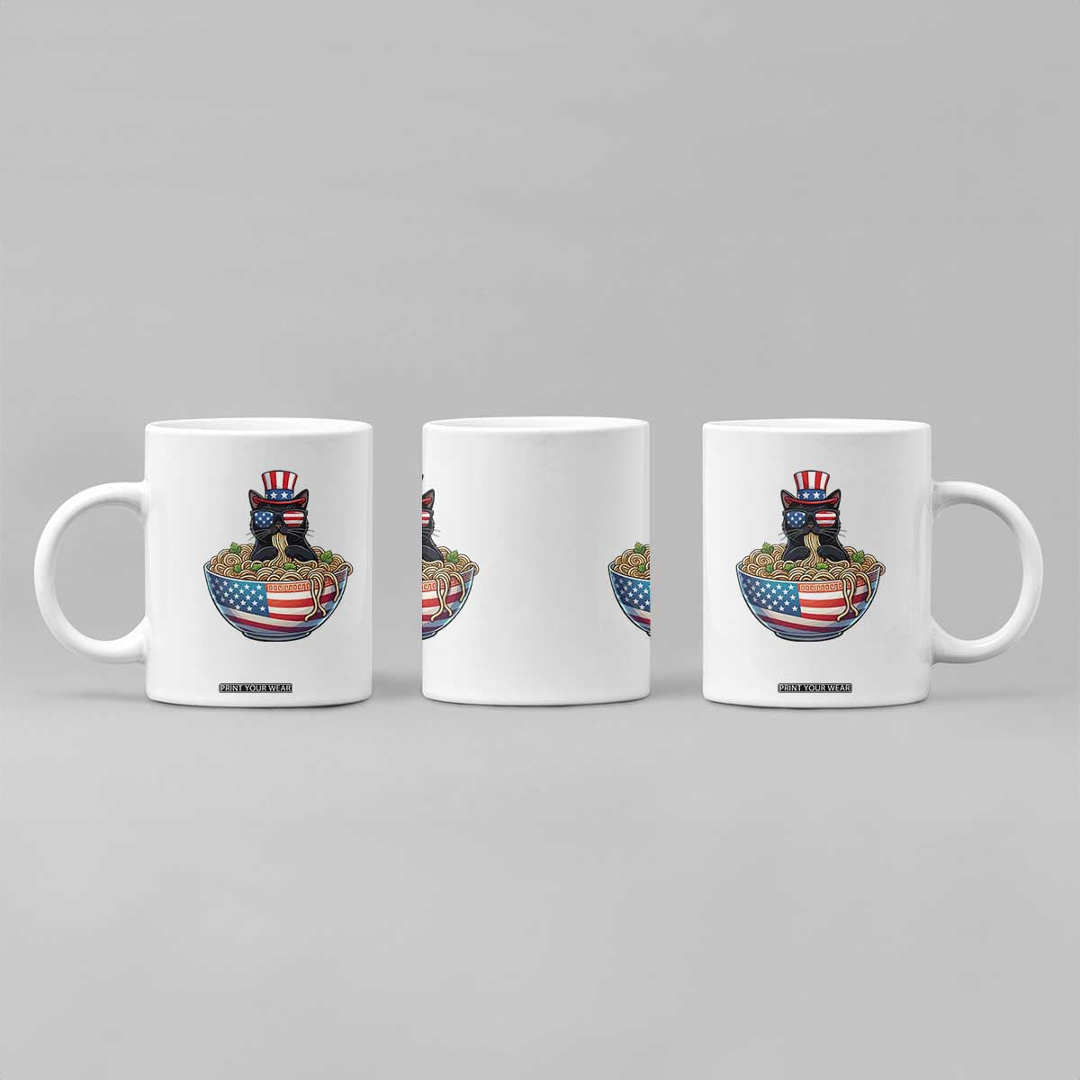 Funny Black Cats Eat Ramen Coffee Mug American Flag 4th Of July