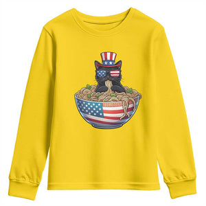 Funny Black Cats Eat Ramen Youth Sweatshirt American Flag 4th Of July