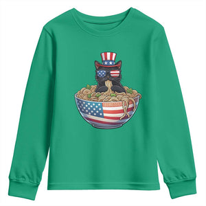 Funny Black Cats Eat Ramen Youth Sweatshirt American Flag 4th Of July
