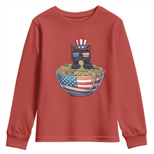 Funny Black Cats Eat Ramen Youth Sweatshirt American Flag 4th Of July