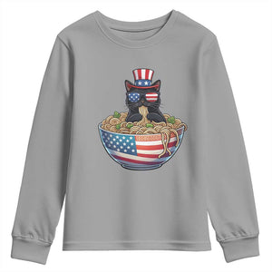 Funny Black Cats Eat Ramen Youth Sweatshirt American Flag 4th Of July