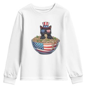 Funny Black Cats Eat Ramen Youth Sweatshirt American Flag 4th Of July
