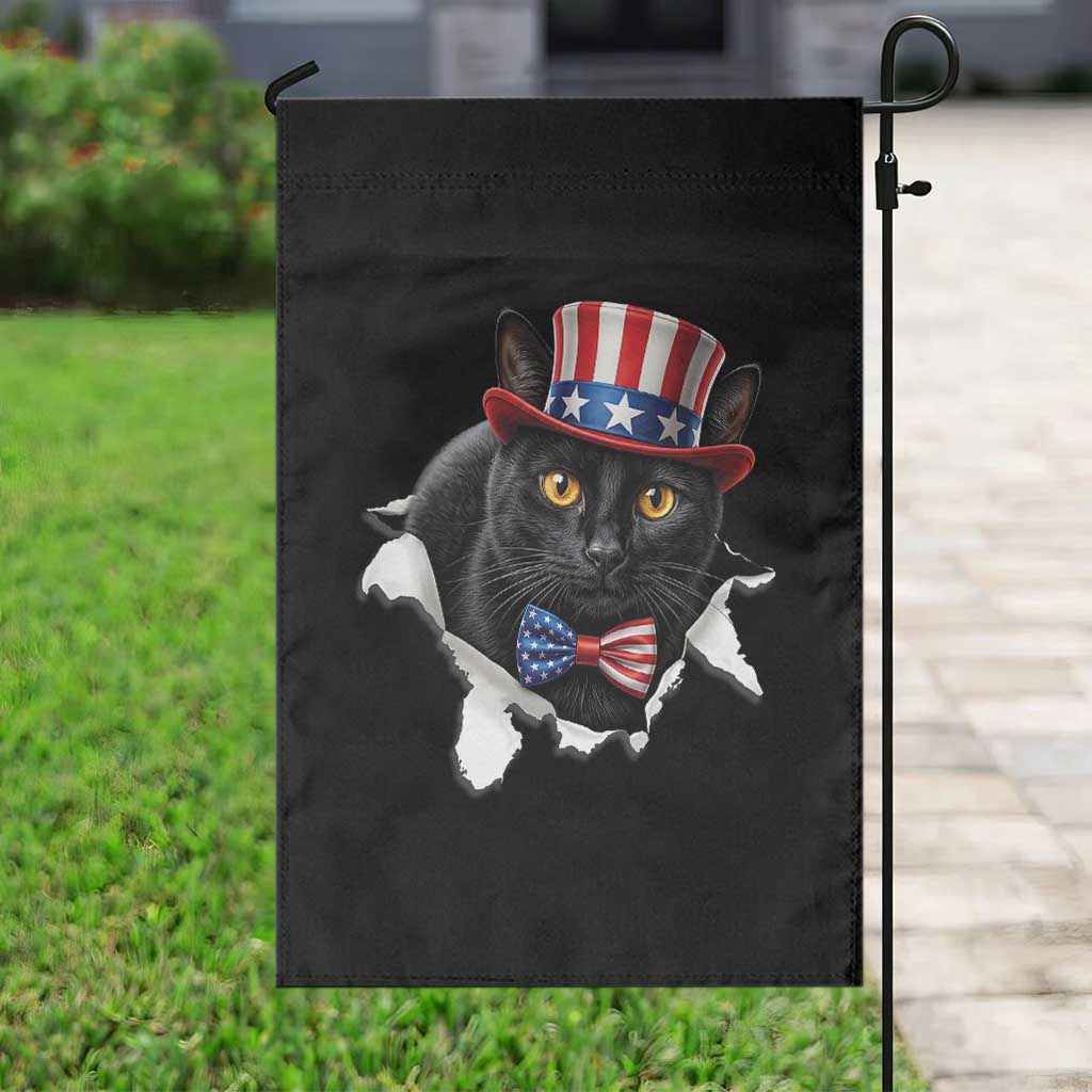 Funny Black Cat With Uncle Sam Hat Garden Flag Patriotic Pet Lover