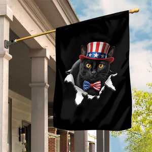 Funny Black Cat With Uncle Sam Hat Garden Flag Patriotic Pet Lover