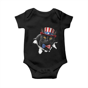 Funny Black Cat With Uncle Sam Hat Baby Onesie Patriotic Pet Lover