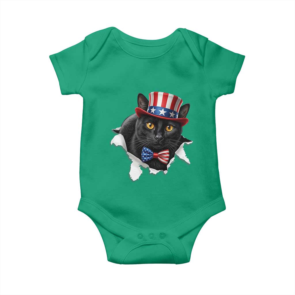 Funny Black Cat With Uncle Sam Hat Baby Onesie Patriotic Pet Lover