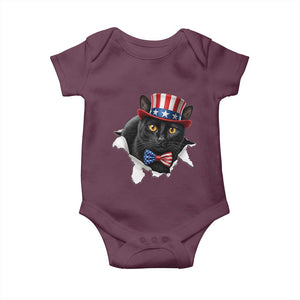 Funny Black Cat With Uncle Sam Hat Baby Onesie Patriotic Pet Lover
