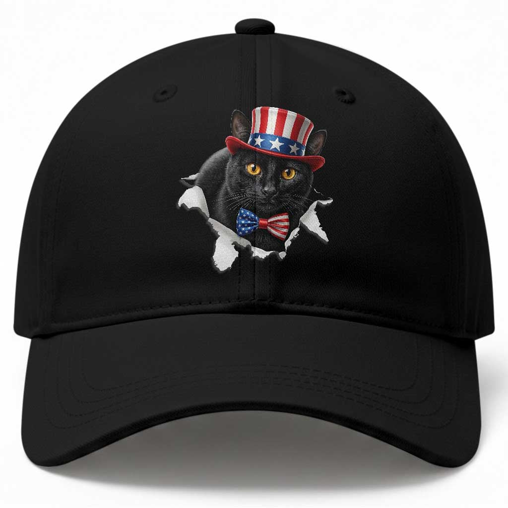 Funny Black Cat With Uncle Sam Hat Baseball Cap Patriotic Pet Lover