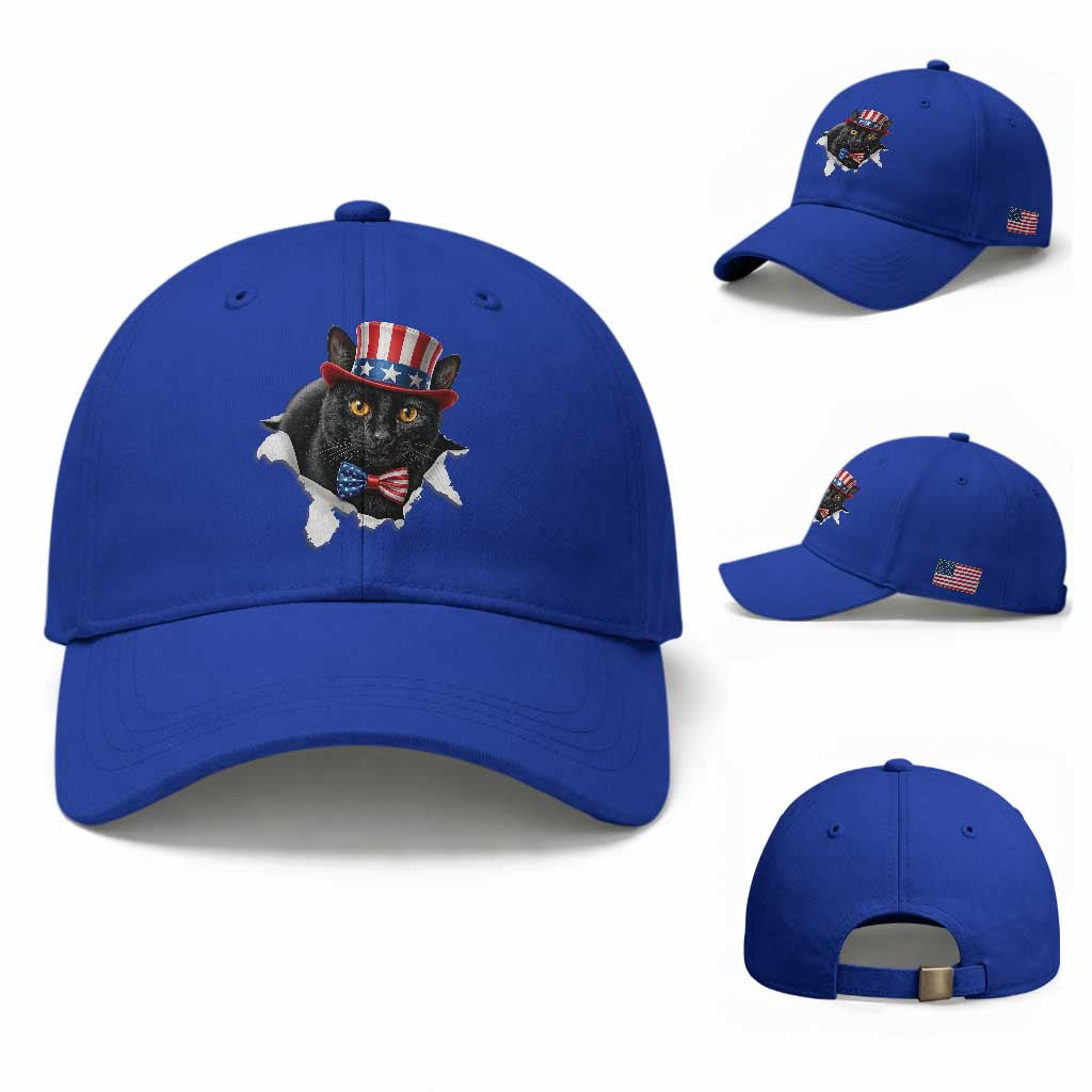 Funny Black Cat With Uncle Sam Hat Baseball Cap Patriotic Pet Lover