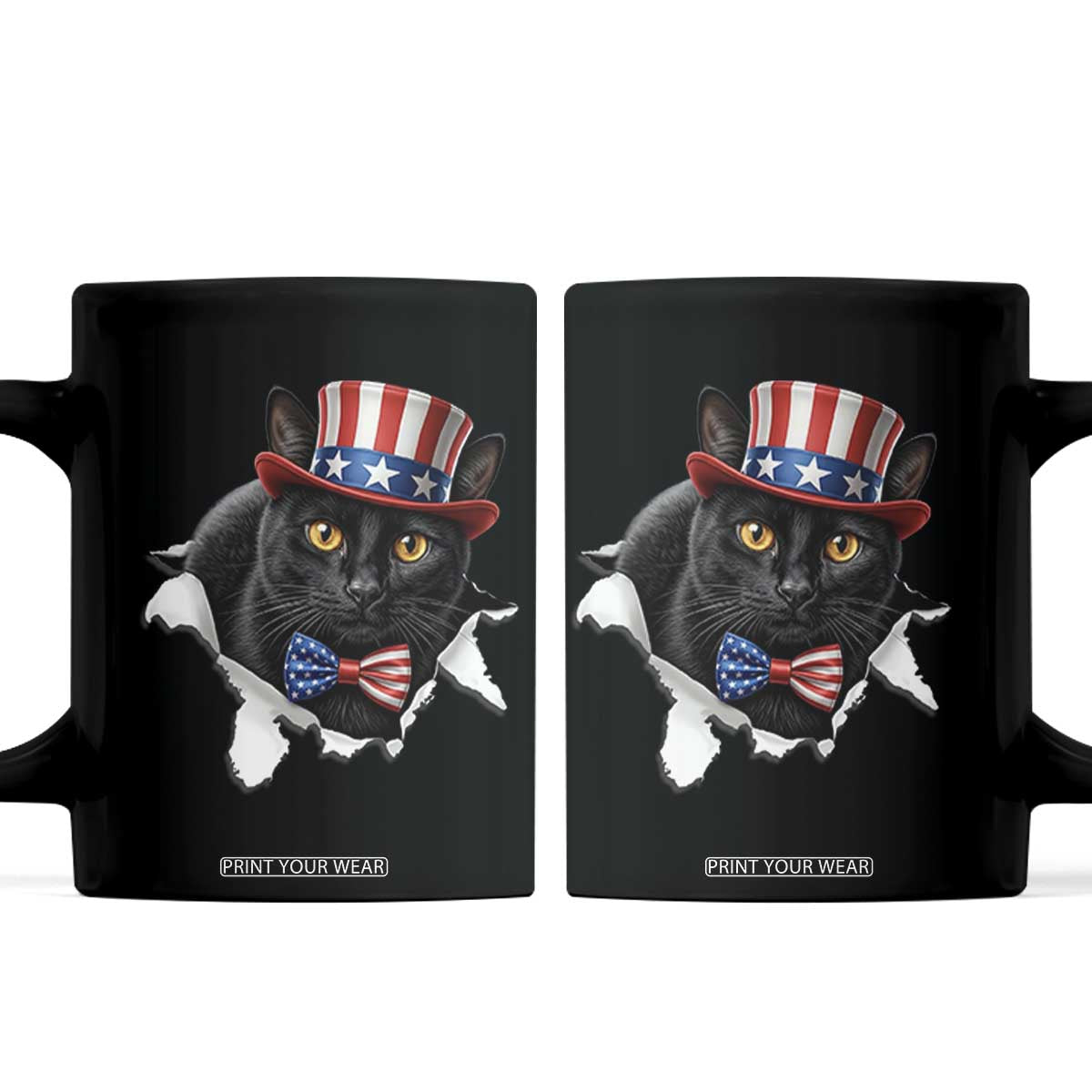 Funny Black Cat With Uncle Sam Hat Coffee Mug Patriotic Pet Lover