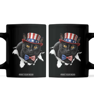 Funny Black Cat With Uncle Sam Hat Coffee Mug Patriotic Pet Lover