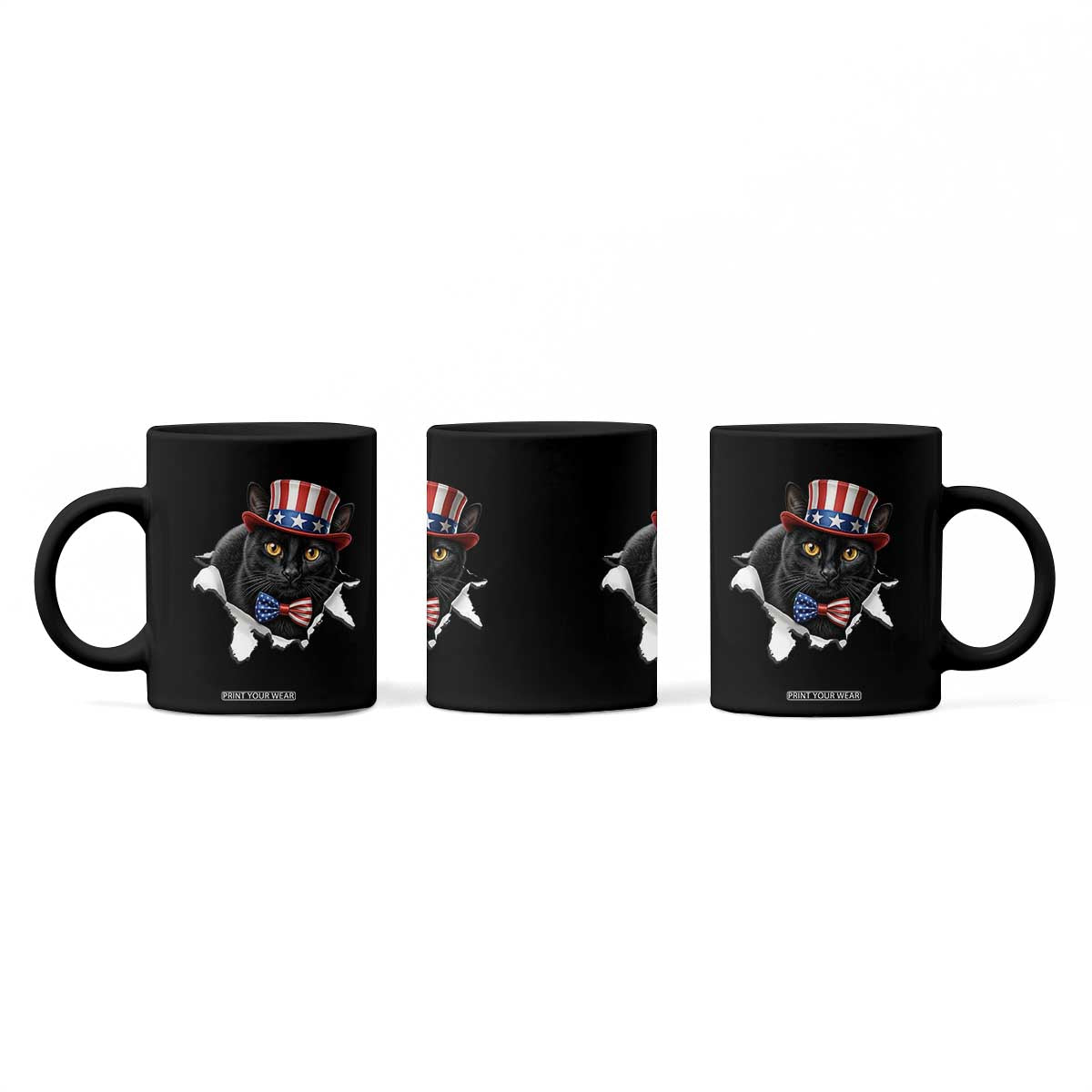 Funny Black Cat With Uncle Sam Hat Coffee Mug Patriotic Pet Lover