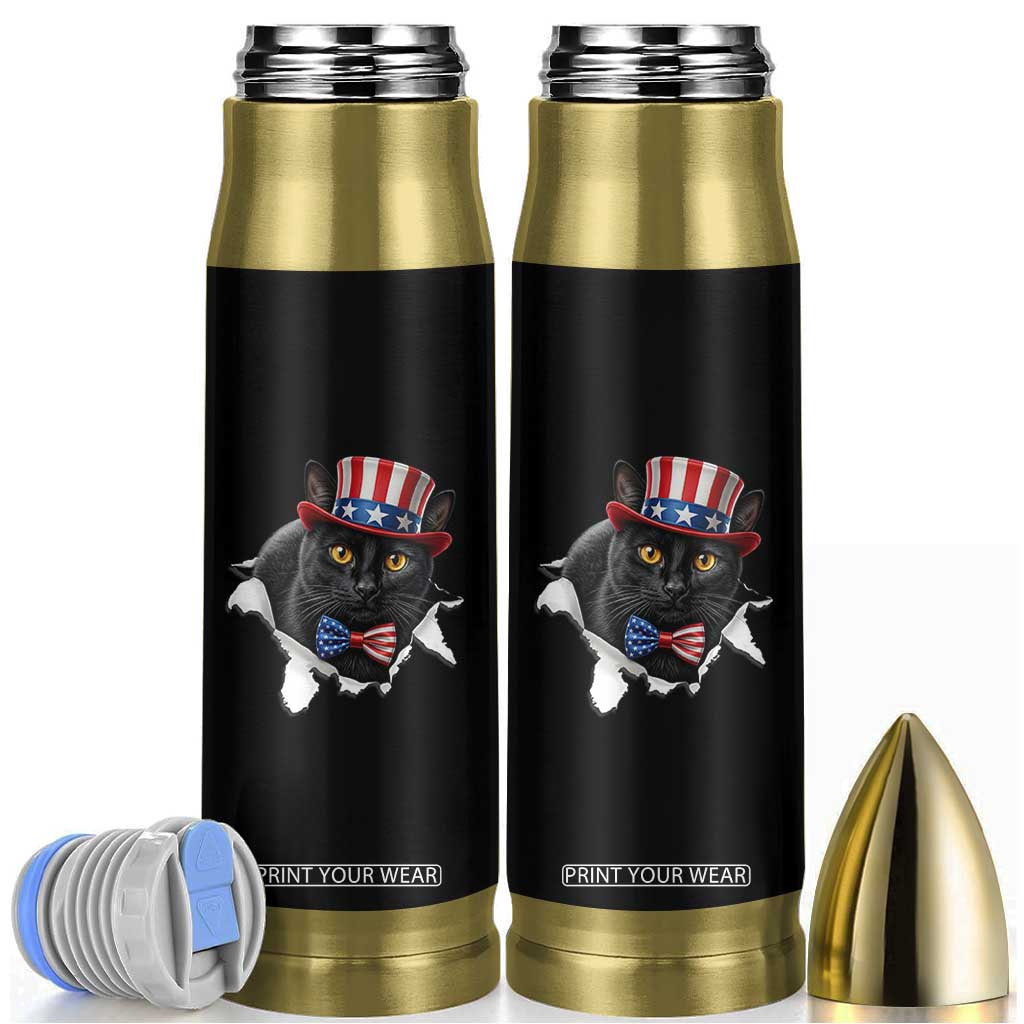 Funny Black Cat With Uncle Sam Hat Bullet Tumbler Patriotic Pet Lover