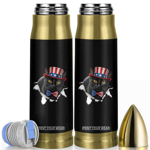 Funny Black Cat With Uncle Sam Hat Bullet Tumbler Patriotic Pet Lover