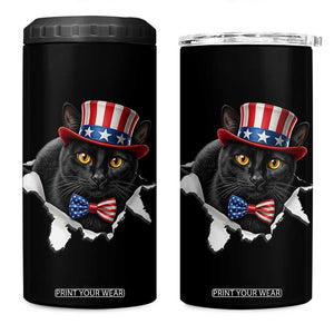 Funny Black Cat With Uncle Sam Hat 4 in 1 Can Cooler Tumbler Patriotic Pet Lover