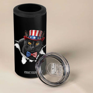 Funny Black Cat With Uncle Sam Hat 4 in 1 Can Cooler Tumbler Patriotic Pet Lover