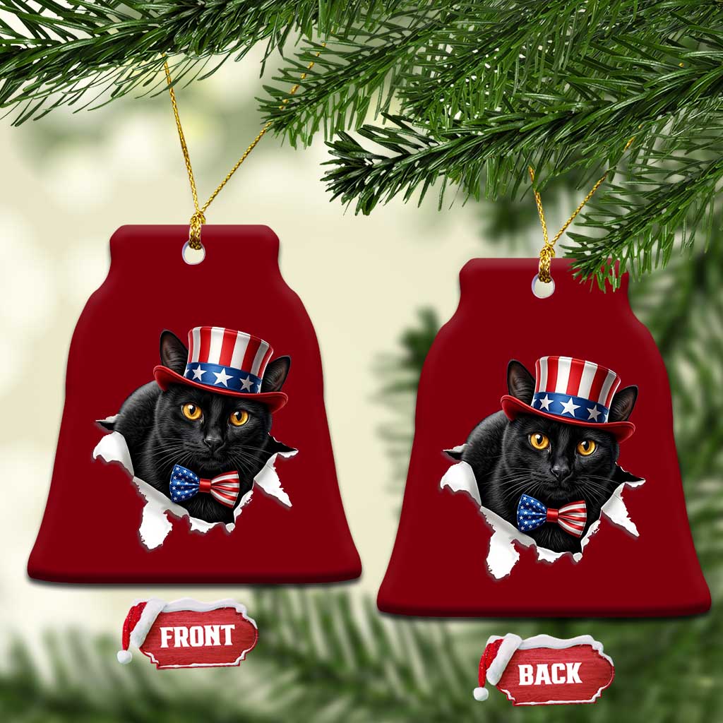 Funny Black Cat With Uncle Sam Hat Ceramic Ornament Patriotic Pet Lover