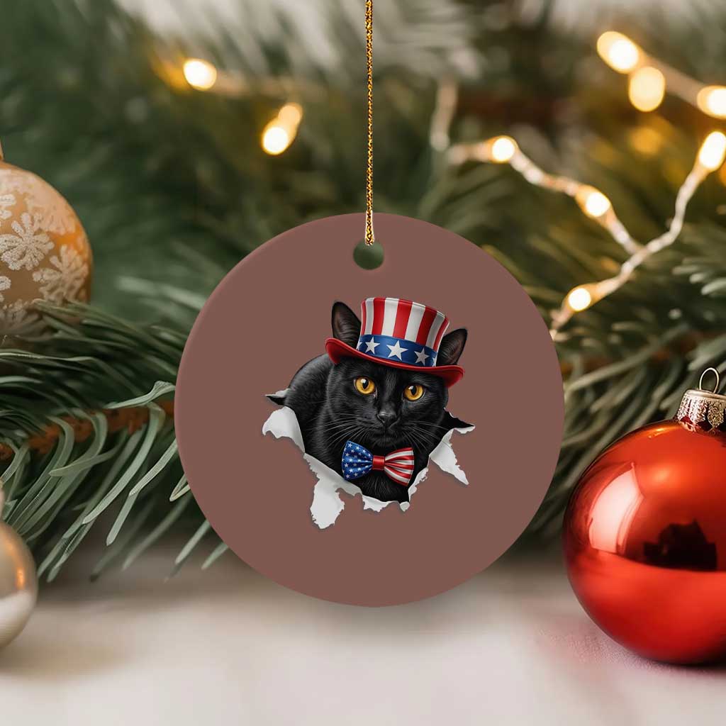 Funny Black Cat With Uncle Sam Hat Ceramic Ornament Patriotic Pet Lover