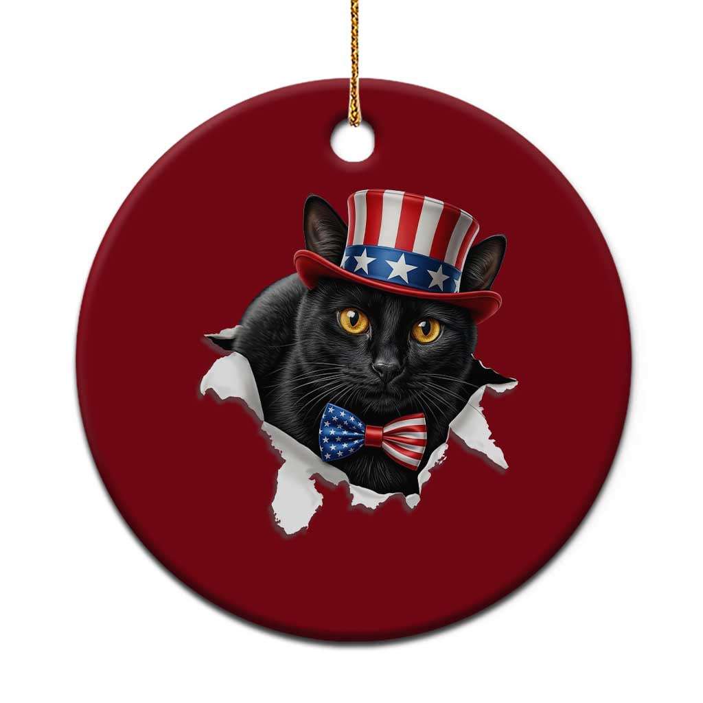 Funny Black Cat With Uncle Sam Hat Ceramic Ornament Patriotic Pet Lover
