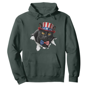 Funny Black Cat With Uncle Sam Hat Hoodie Patriotic Pet Lover