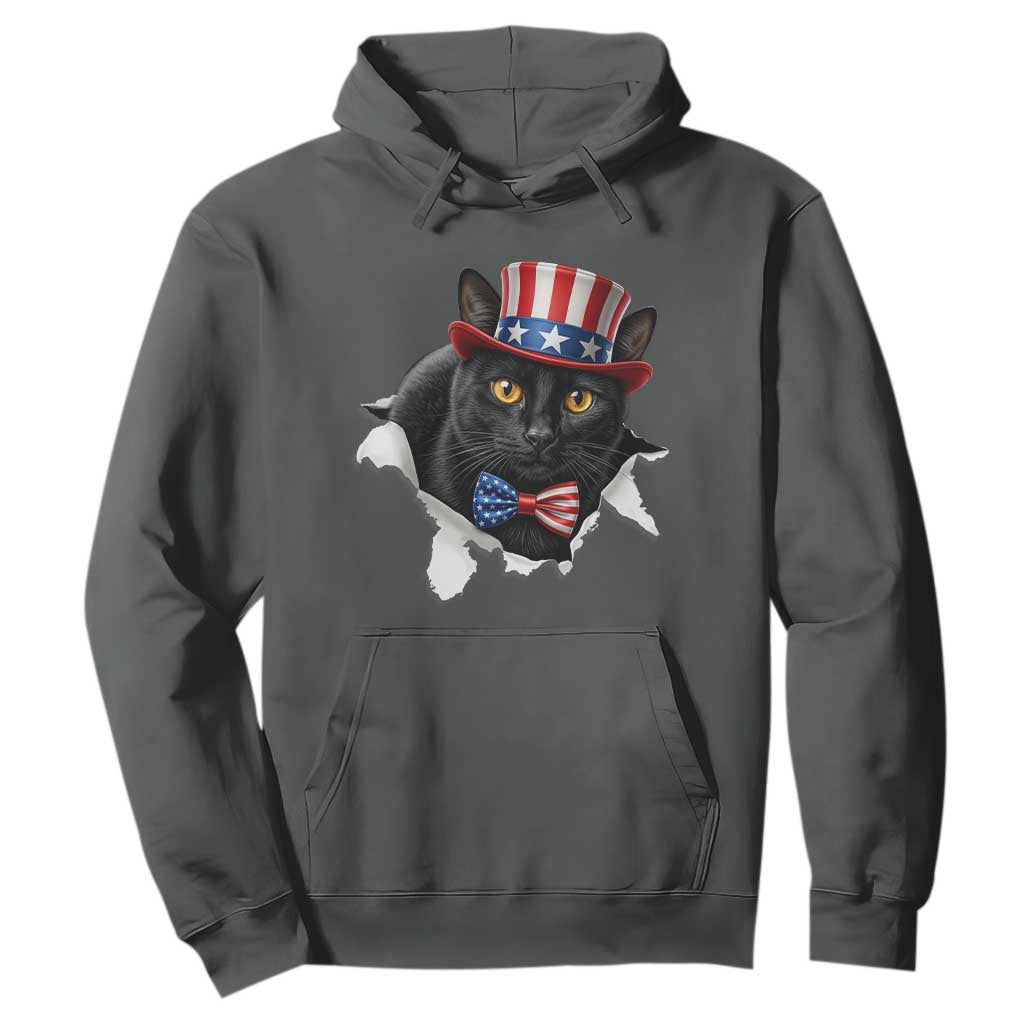 Funny Black Cat With Uncle Sam Hat Hoodie Patriotic Pet Lover