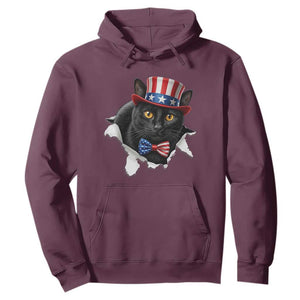 Funny Black Cat With Uncle Sam Hat Hoodie Patriotic Pet Lover