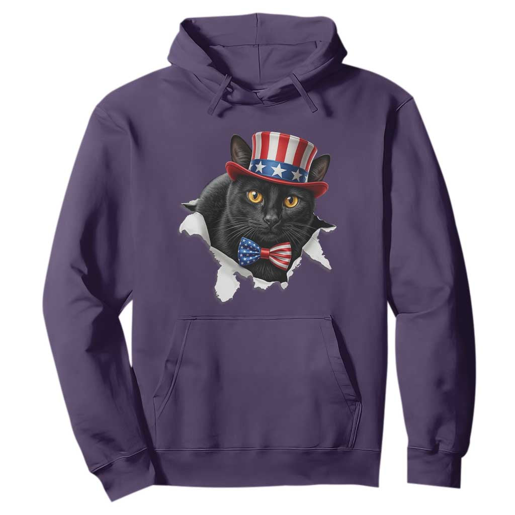 Funny Black Cat With Uncle Sam Hat Hoodie Patriotic Pet Lover