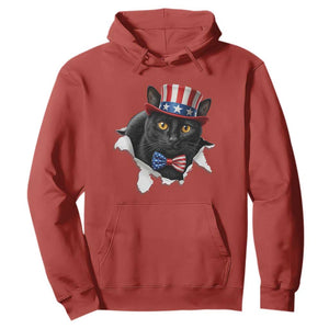 Funny Black Cat With Uncle Sam Hat Hoodie Patriotic Pet Lover