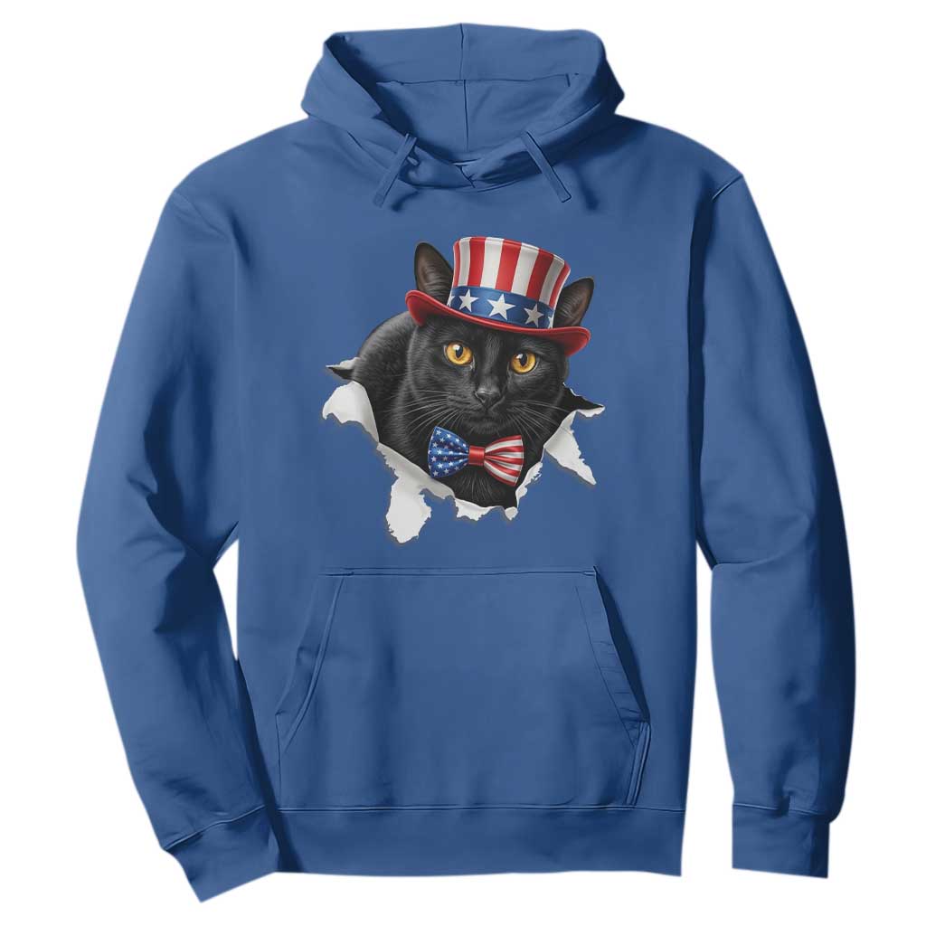 Funny Black Cat With Uncle Sam Hat Hoodie Patriotic Pet Lover