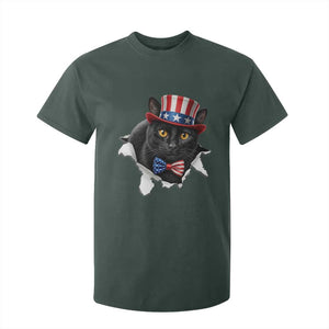 Funny Black Cat With Uncle Sam Hat T Shirt For Kid Patriotic Pet Lover