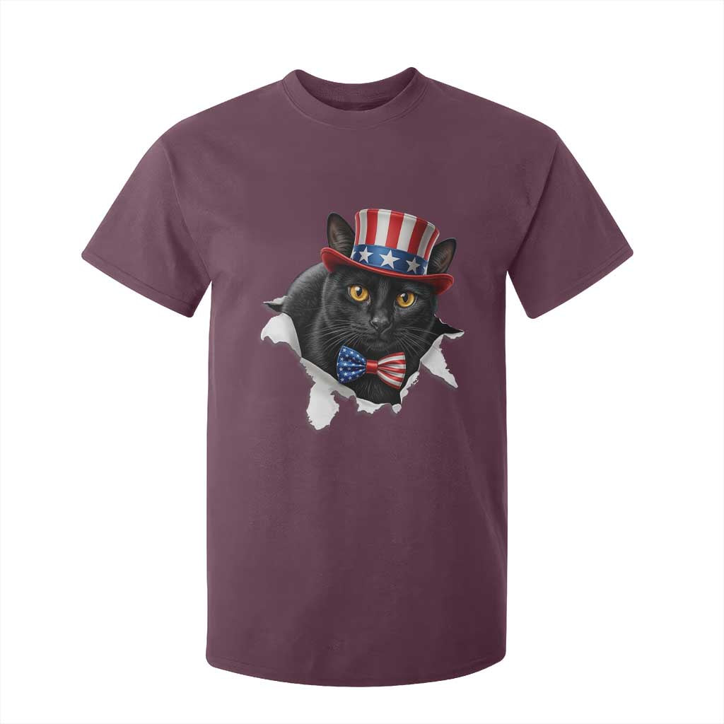 Funny Black Cat With Uncle Sam Hat T Shirt For Kid Patriotic Pet Lover