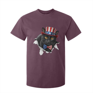 Funny Black Cat With Uncle Sam Hat T Shirt For Kid Patriotic Pet Lover