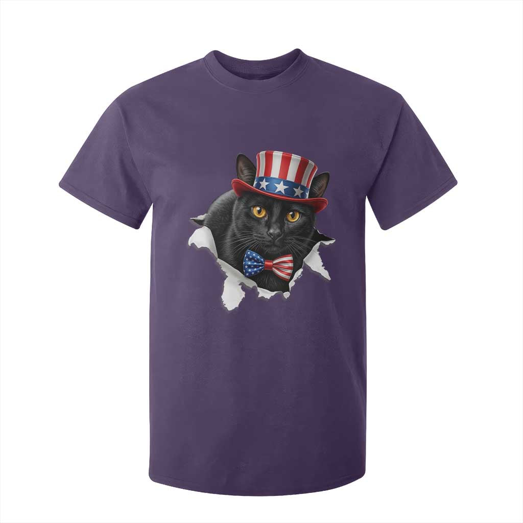 Funny Black Cat With Uncle Sam Hat T Shirt For Kid Patriotic Pet Lover