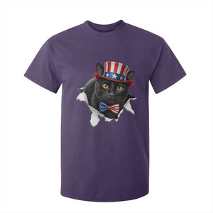Funny Black Cat With Uncle Sam Hat T Shirt For Kid Patriotic Pet Lover