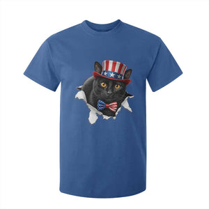 Funny Black Cat With Uncle Sam Hat T Shirt For Kid Patriotic Pet Lover