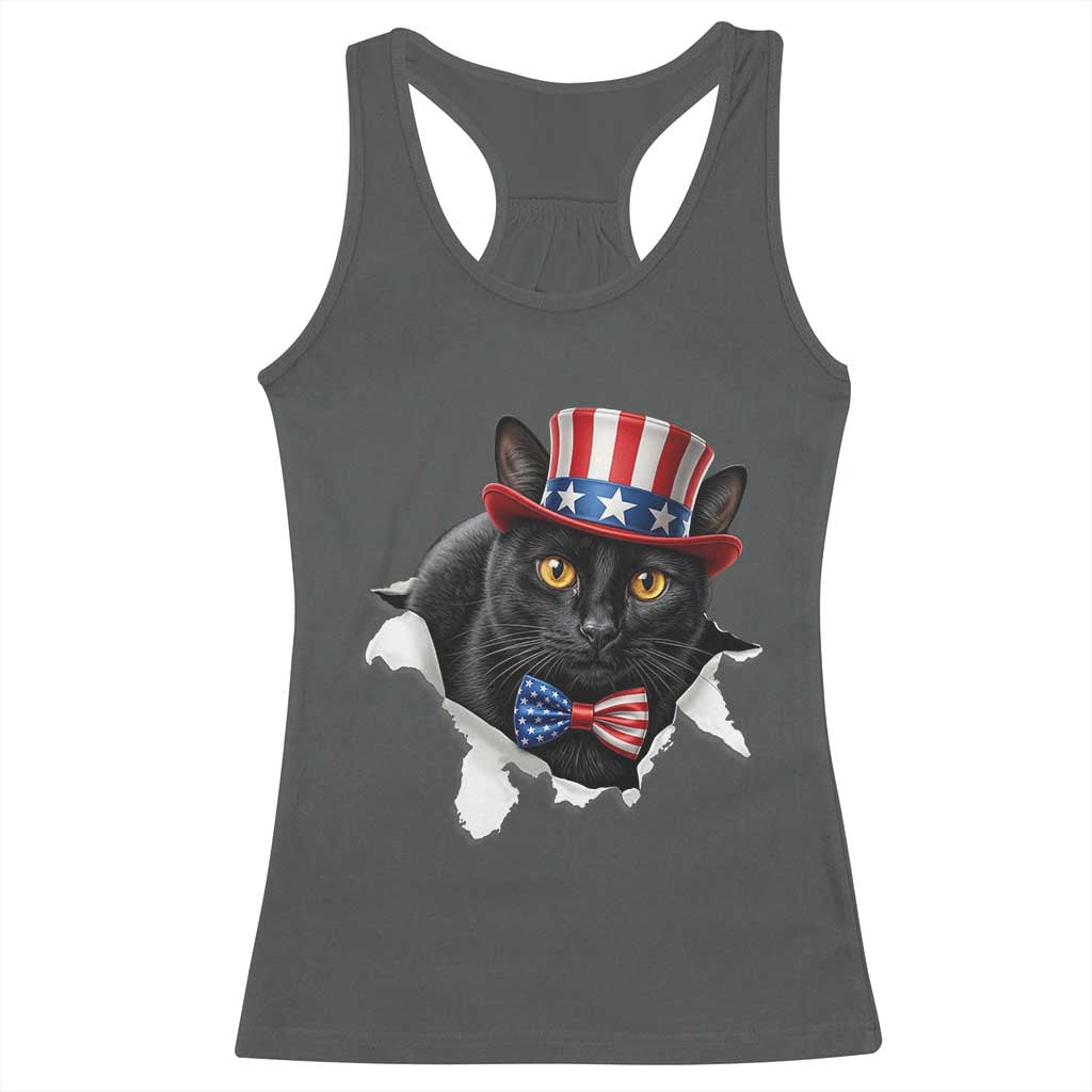 Funny Black Cat With Uncle Sam Hat Racerback Tank Top Patriotic Pet Lover