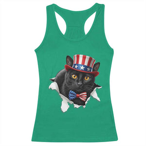 Funny Black Cat With Uncle Sam Hat Racerback Tank Top Patriotic Pet Lover