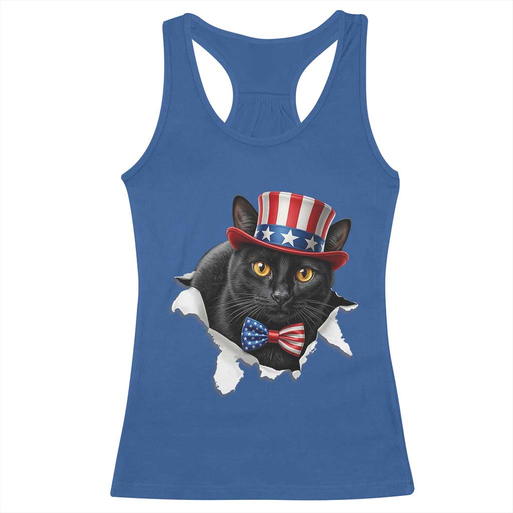 Funny Black Cat With Uncle Sam Hat Racerback Tank Top Patriotic Pet Lover