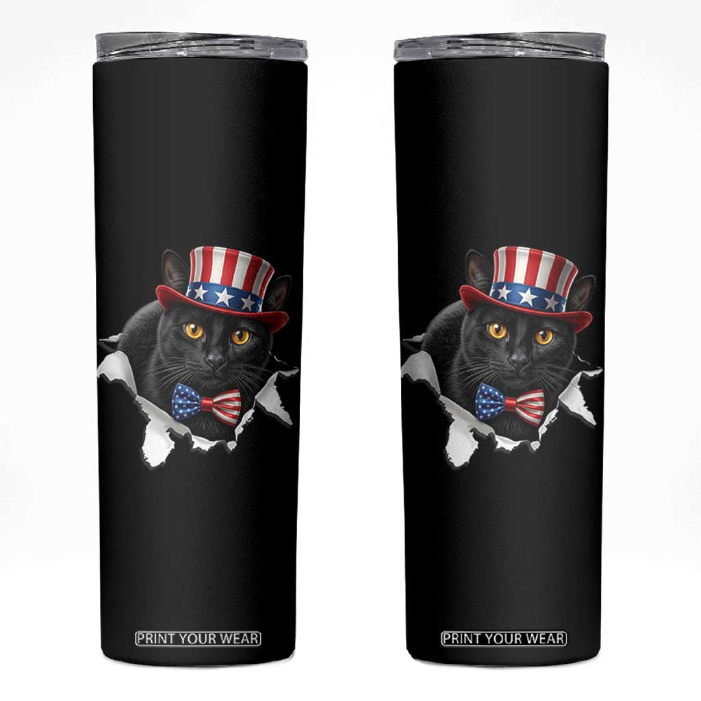 Funny Black Cat With Uncle Sam Hat Skinny Tumbler Patriotic Pet Lover