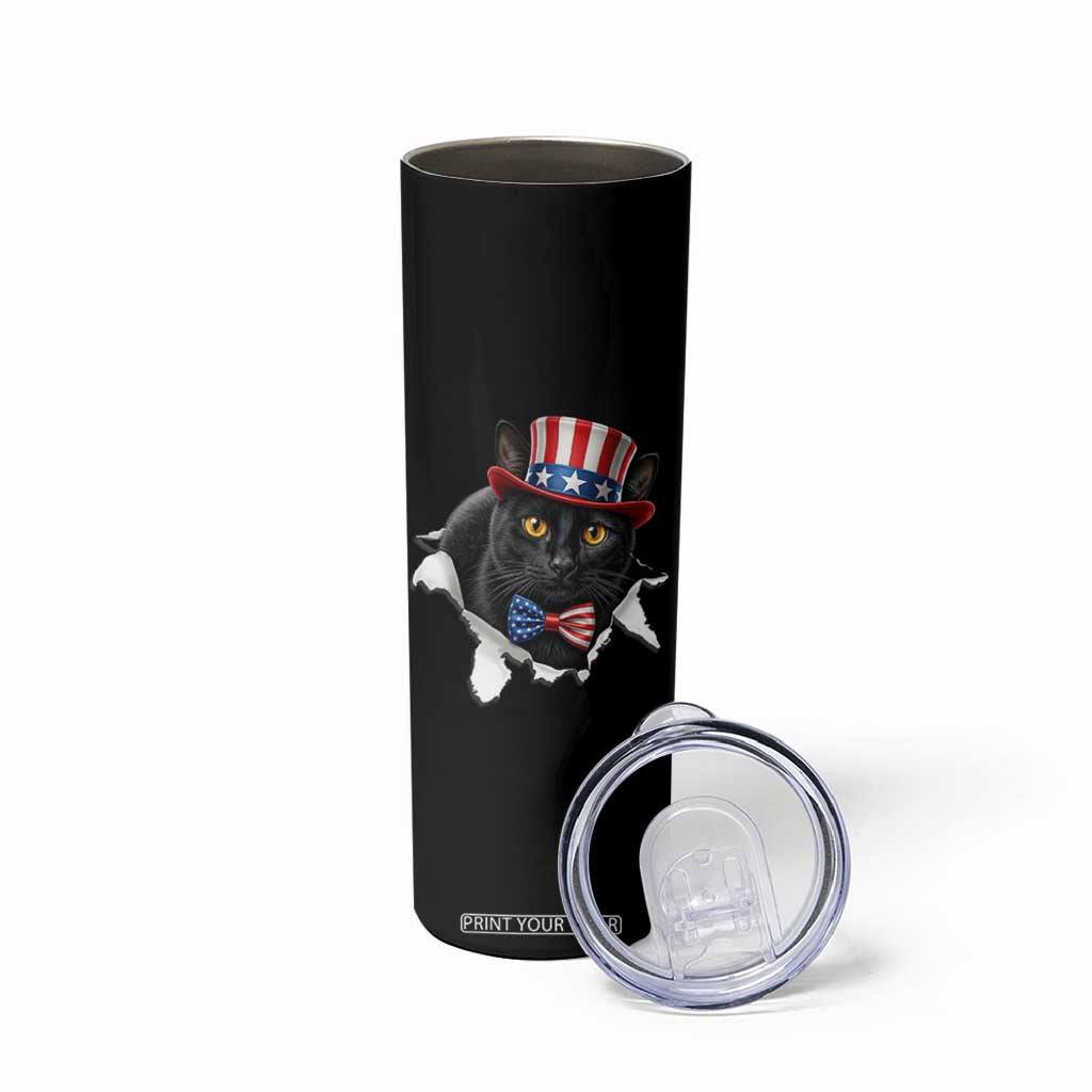 Funny Black Cat With Uncle Sam Hat Skinny Tumbler Patriotic Pet Lover