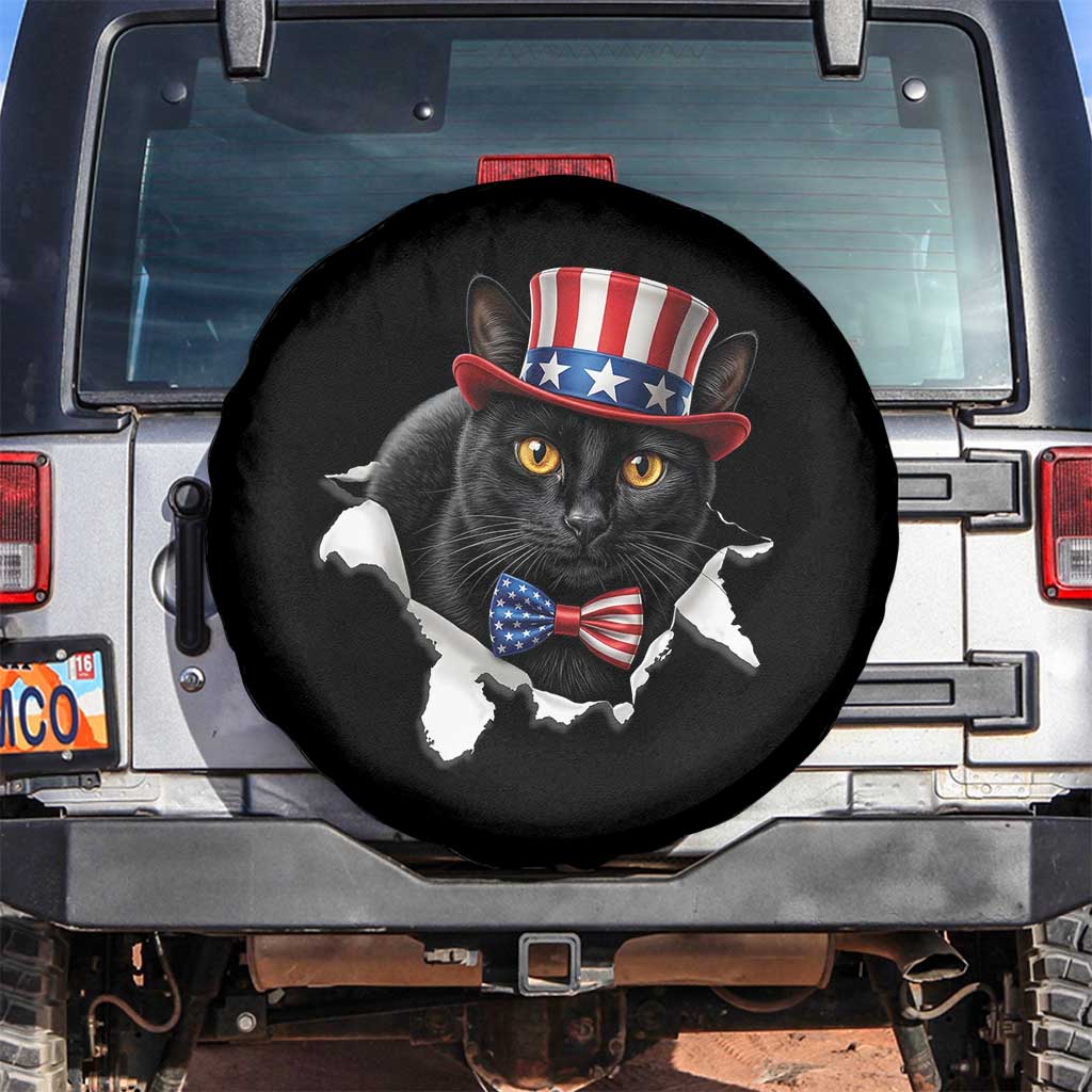 Funny Black Cat With Uncle Sam Hat Spare Tire Cover Patriotic Pet Lover TS12 No hole Black Print Your Wear